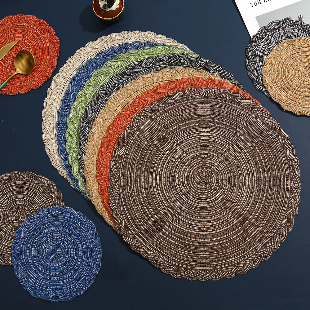 1/4/6PCS Orange Round Placemats Individual For The Table Round Woven Vinyl Non-Slip Kitchen Tableware Coaster Decoration
