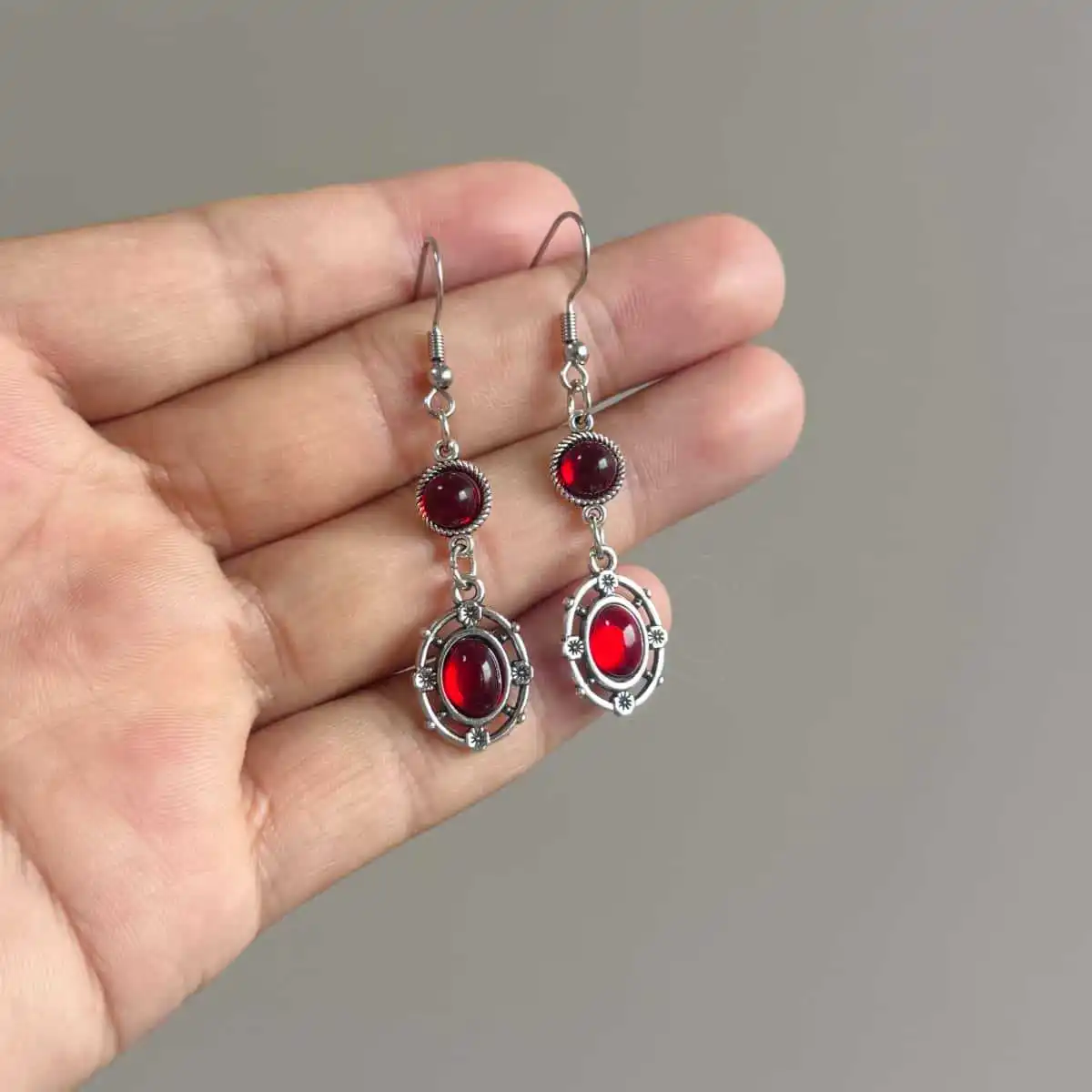 Vintage Earrings Ruby Pendant Earrings Bohemian Victoria