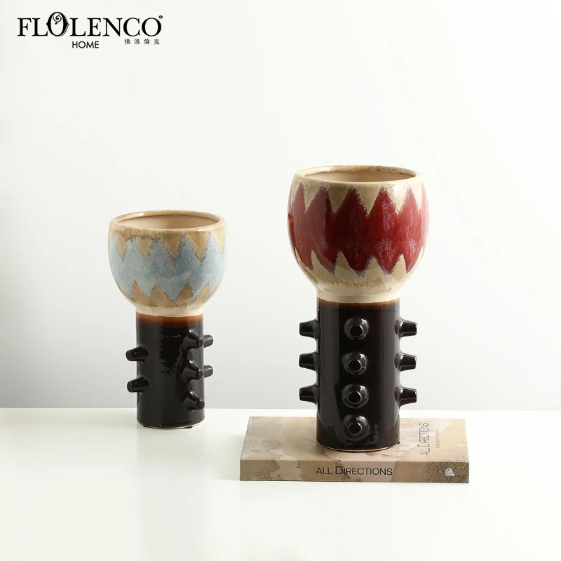 Modern minimalist kiln-glazed abstract torch ceramic vase, art decoration for villa, hotel, and living room