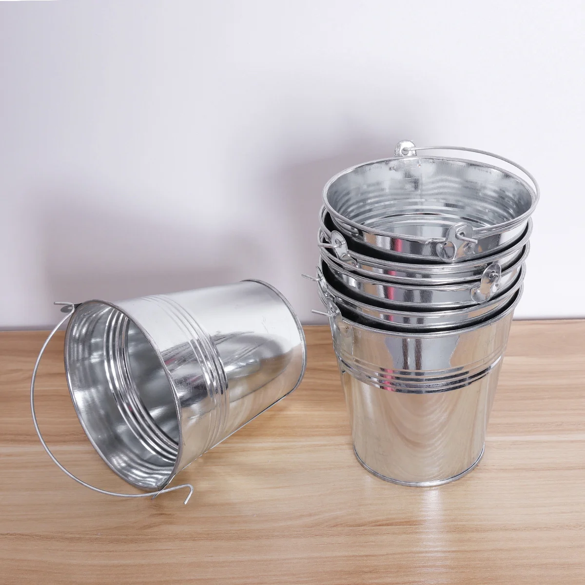 

6pcs Tinplate Fries Bucket Large Silver Portable Ice Bucket For Wine Beer Cool Storage Food Serving Mini Ice Chiller