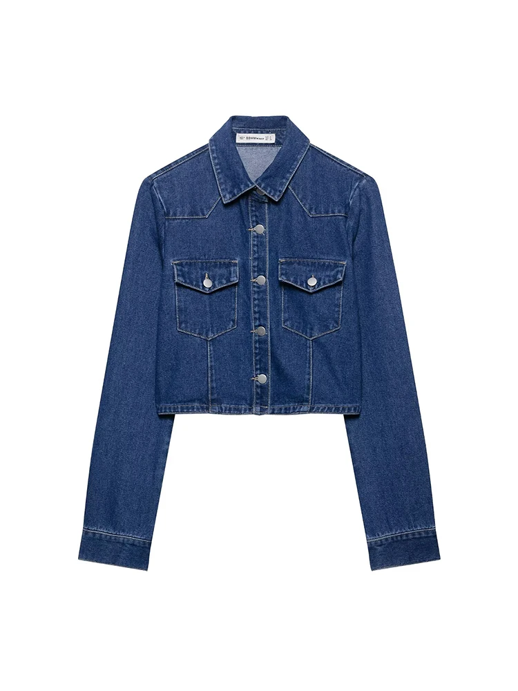 

KUCLUT Women Fashion With Pockets Denim Blue Single Breasted Jackets Vintage Lapel Neck Long Sleeves Female Chic Lady Outfits