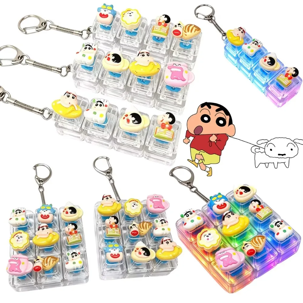 Crayon Shin-chanCute Pocket Fidget Pendant 4/9 Keys Mechanical Keyboard Keychain With Light Clicker Anxiety Stress Relief Gift