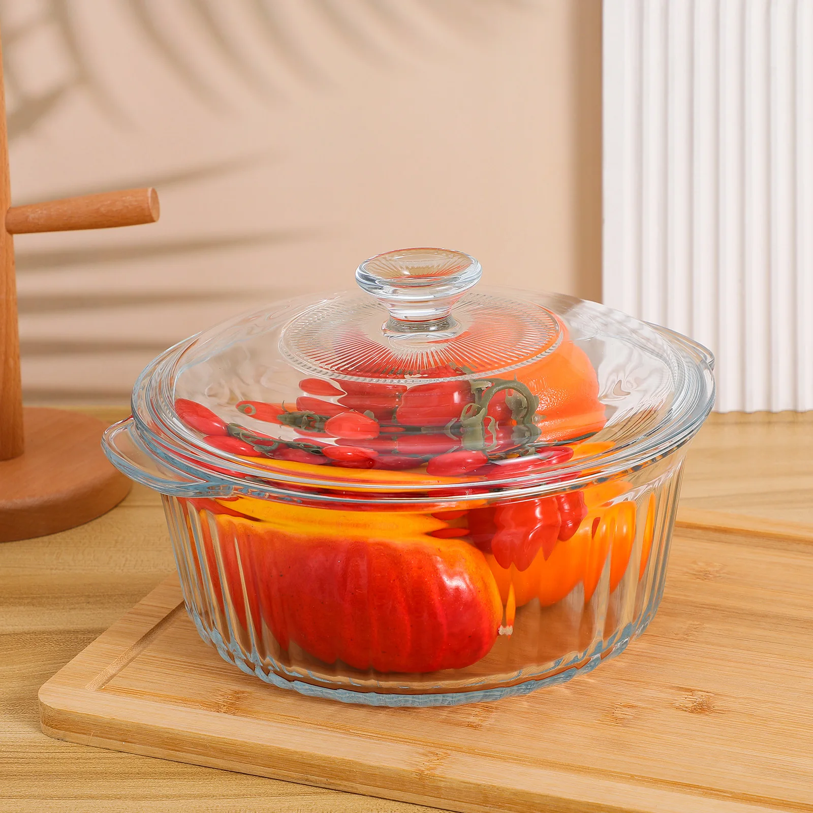 

Round Glass Casserole Dish Sturdy Borosilicate Clear Glass Pot for Braising Boiling Stewing with Transparent Lid Oven