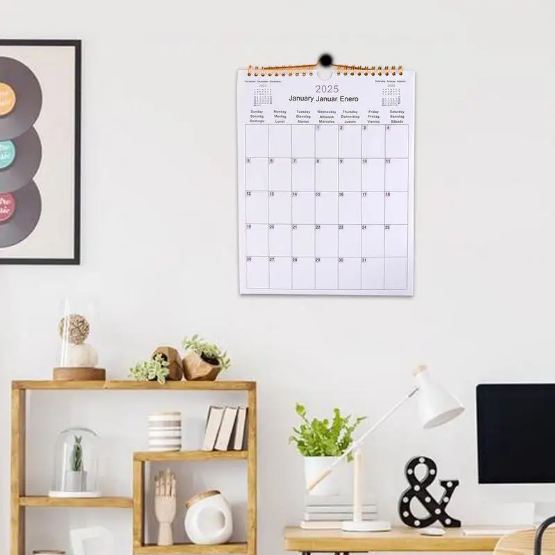 2025ปฏิทินติดผนังรายปีปฏิทินติดผนังรายเดือนแพลนเนอร์ครอบครัวหลายภาษาปฏิทิน2025ที่เหมาะกับครอบครัวเป็นผู้วางแผนรายเดือน
