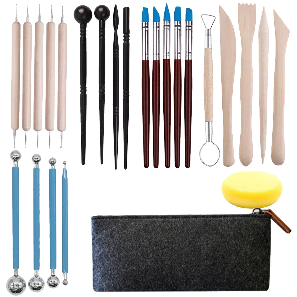 

Clay Carving Tools Set Sculpture Supplies Sponge Wooden Stainless Steel DIY Pottery Modeling Scraper Flexible Design Premium
