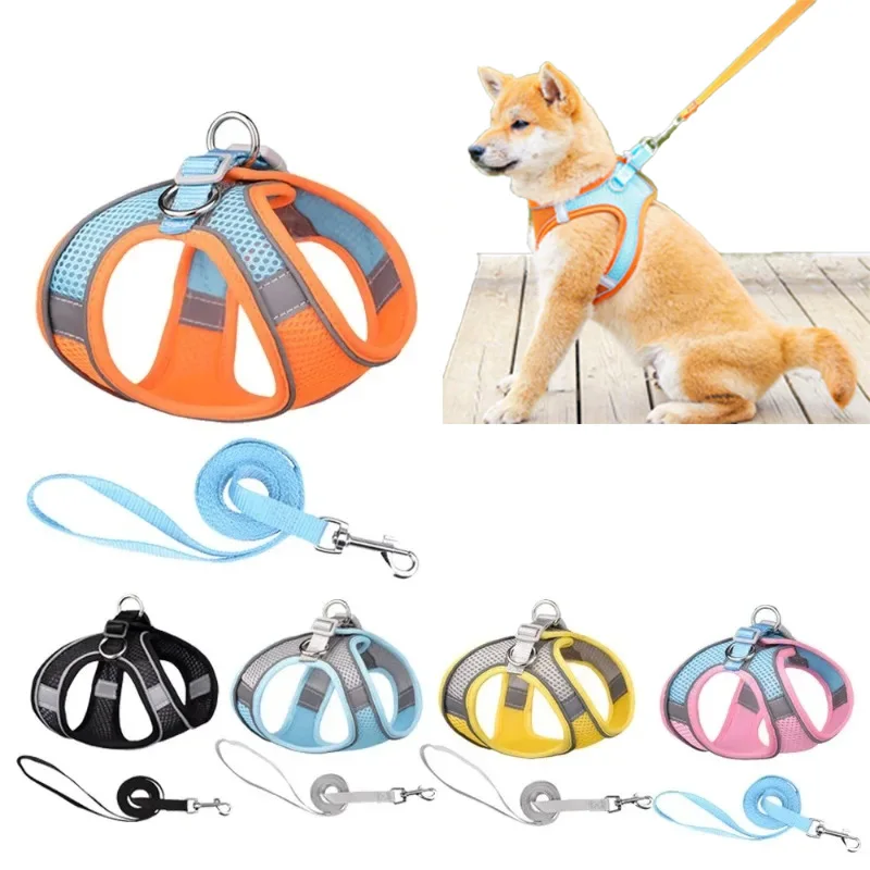 Dog Harness Leash Set for Small Medium Dog Cat Chest Strap Reflective Dog Clothes Vest Set Chihuahua Outdoor Walking Pet Supplie