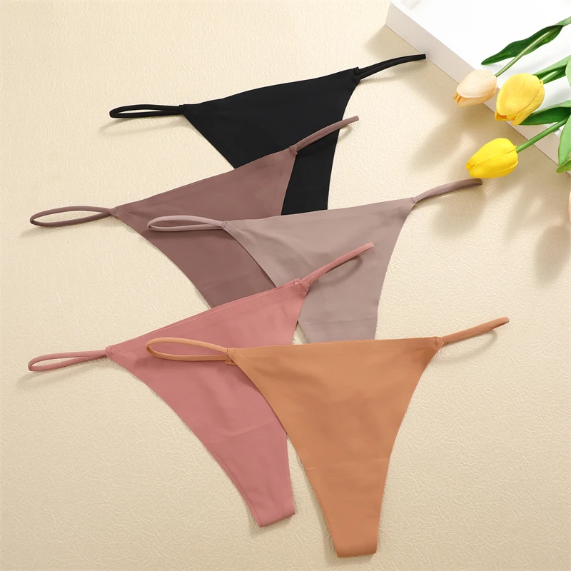 5PCS Seamless Thong Women Invisible Thin Strap Low Waist High Stretch Flexibility Panties Sexy Underwear Ladies Briefs T-back