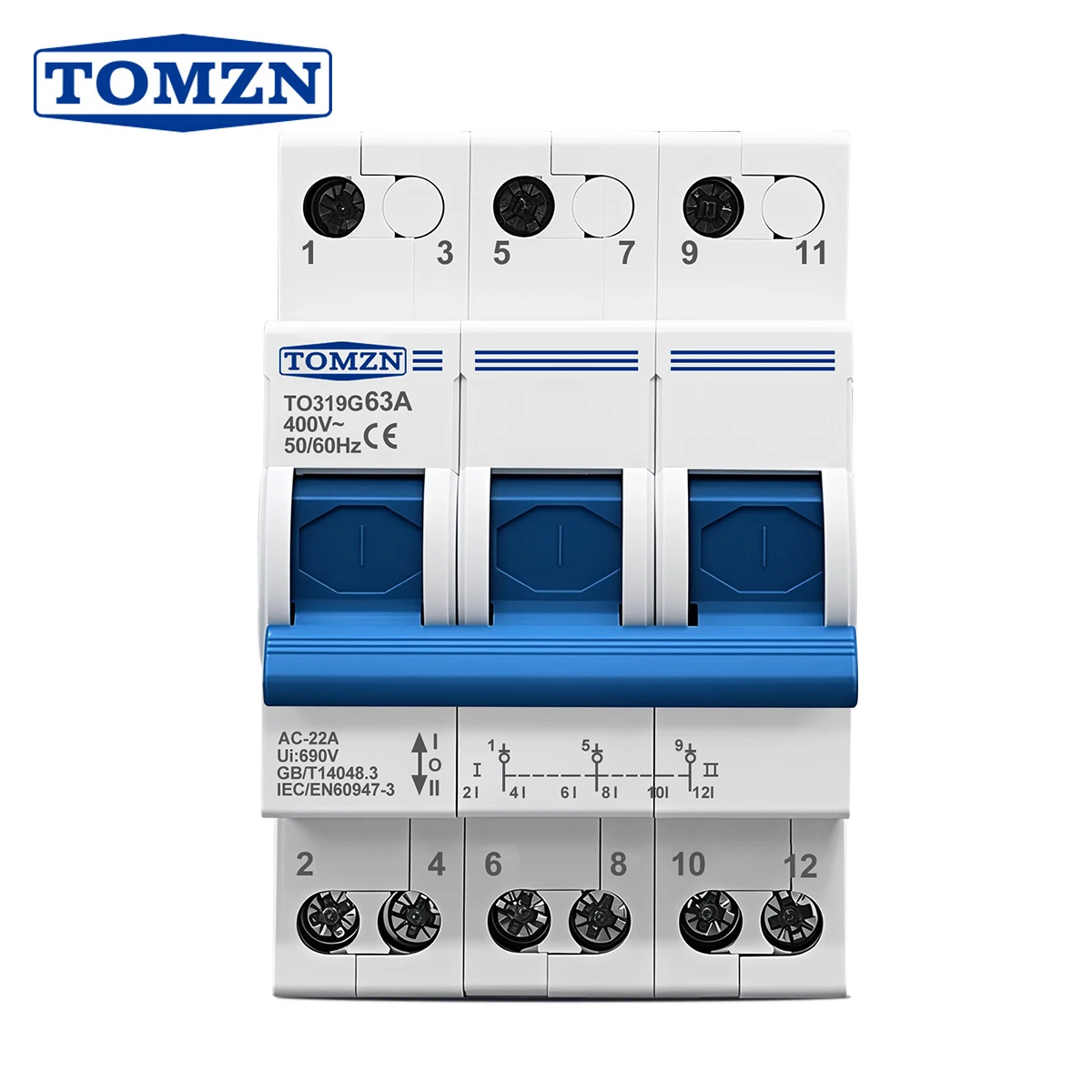 TO319G 3P Three Phase Din Rail Inverter To City Power Changeover Switch 690V Isolating Interlock Circuit Breaker Disconnectable