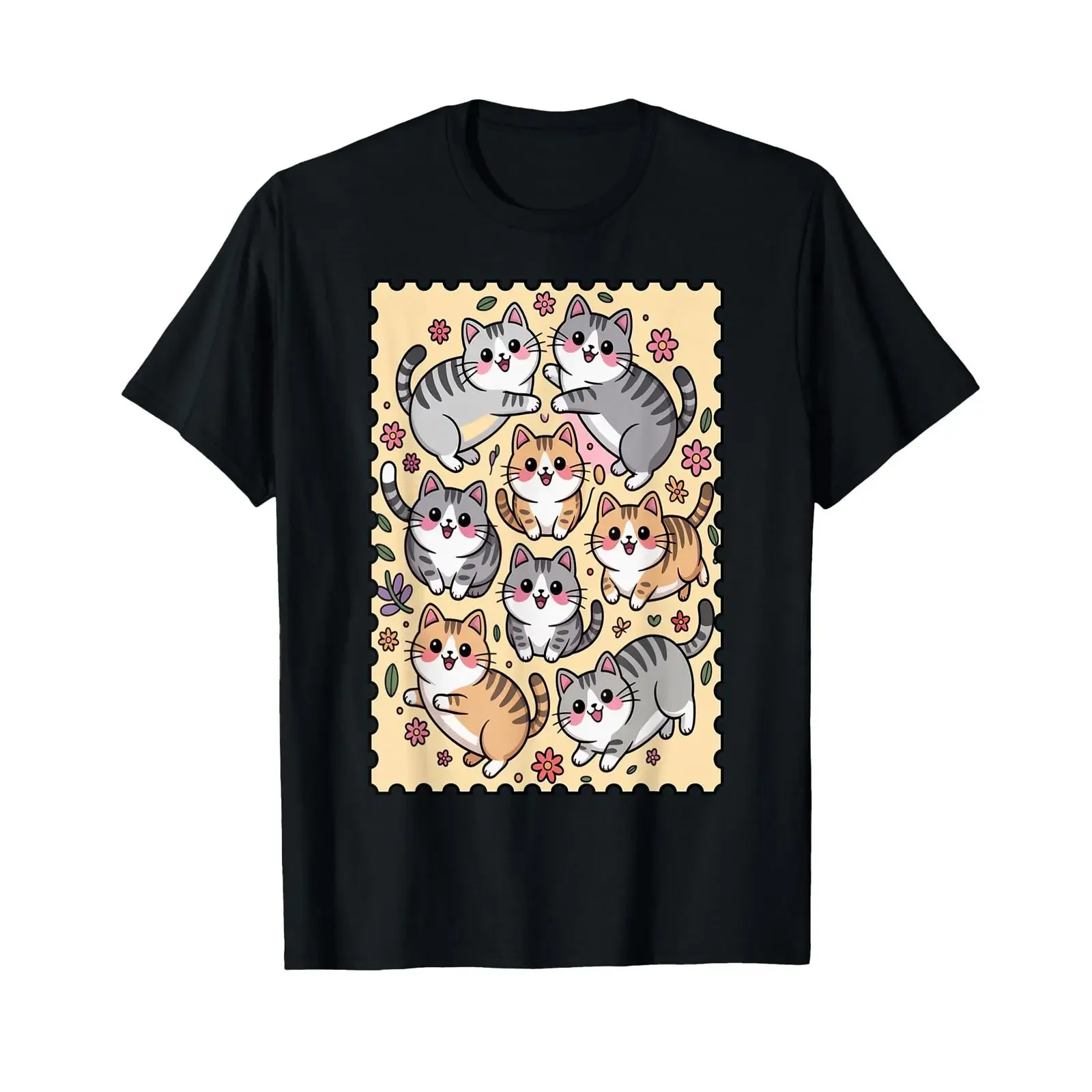 Chats Volants drôles Mignon Kawaii Neko Chaton Fleur de T Shirt vintage Washed designer clothes Versatile Slightly Stretched