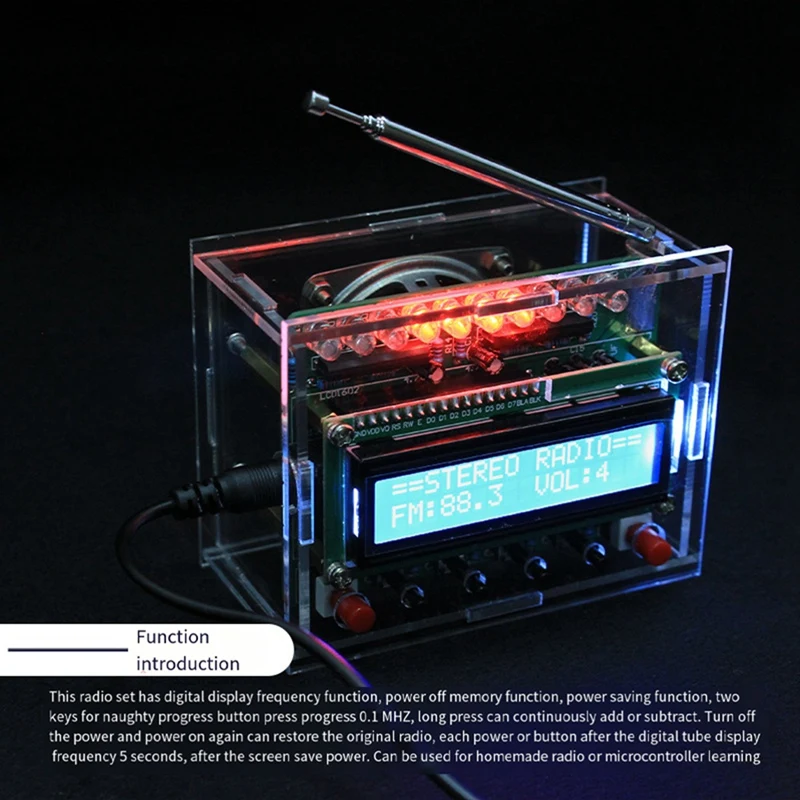 FM-Radio Elektronik-Kit Produktionsschweißen RDA5807 Einstellbare Frequenz 87-108 MHz mit LCD-Display LED-Licht für DIY-PZZW