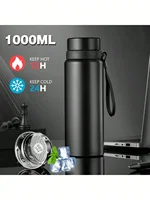 Botella de agua térmica de 1L, botella de agua fría y caliente para agua, té, café, frascos de vacío, botella de acero inoxidable