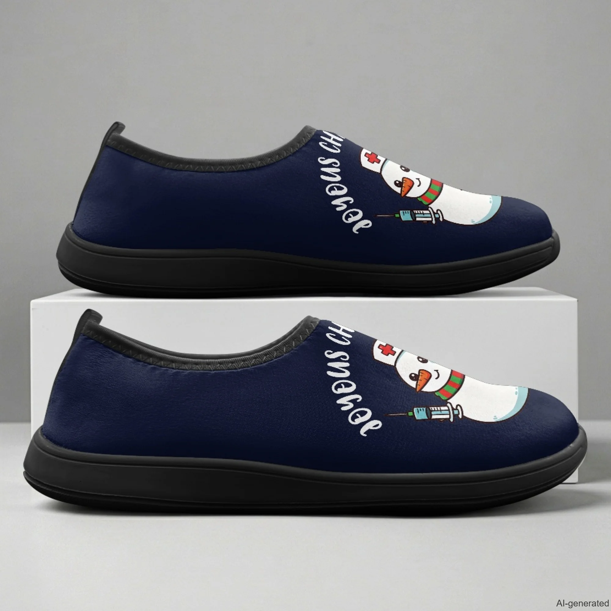 XIXIRIMIDO Slip-on Wide-toed Shoes Xmas Snowman Print Zapatos De Mujer Men's Sneakers and Casual Shoes Slippers Nurse Shoes