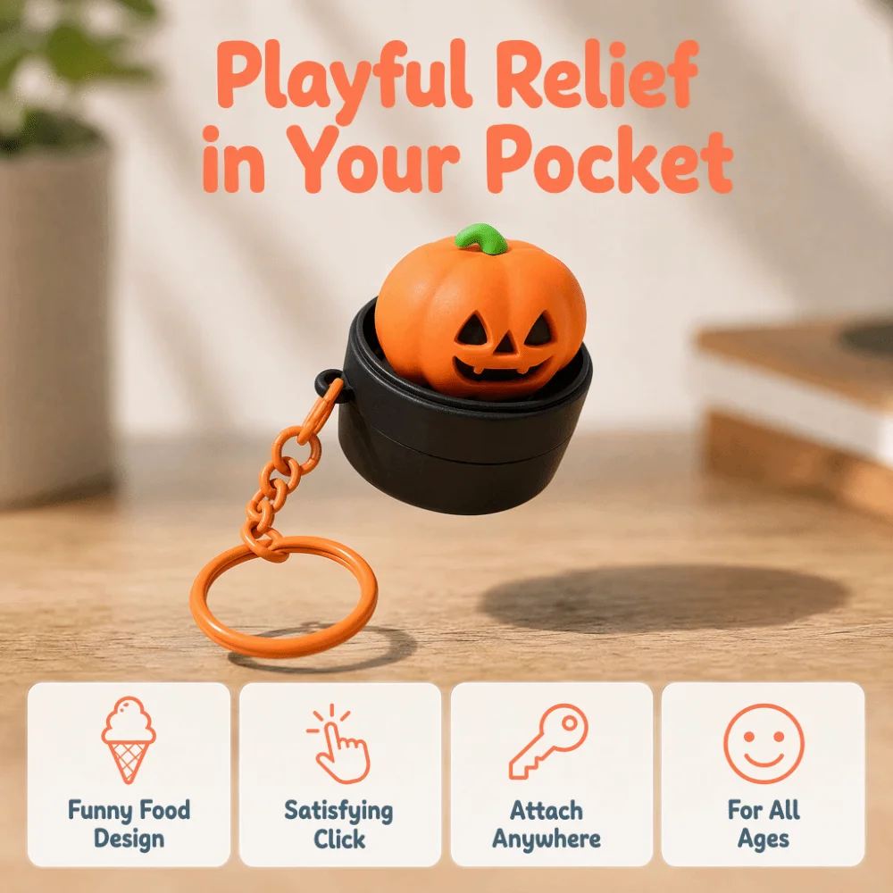Cartoon Calming Keychain Keys Finger Button Pumpkin Ghost Anti-stress Toy Pendant Bag Charms 3D Printed Foods Clicker Key Chain