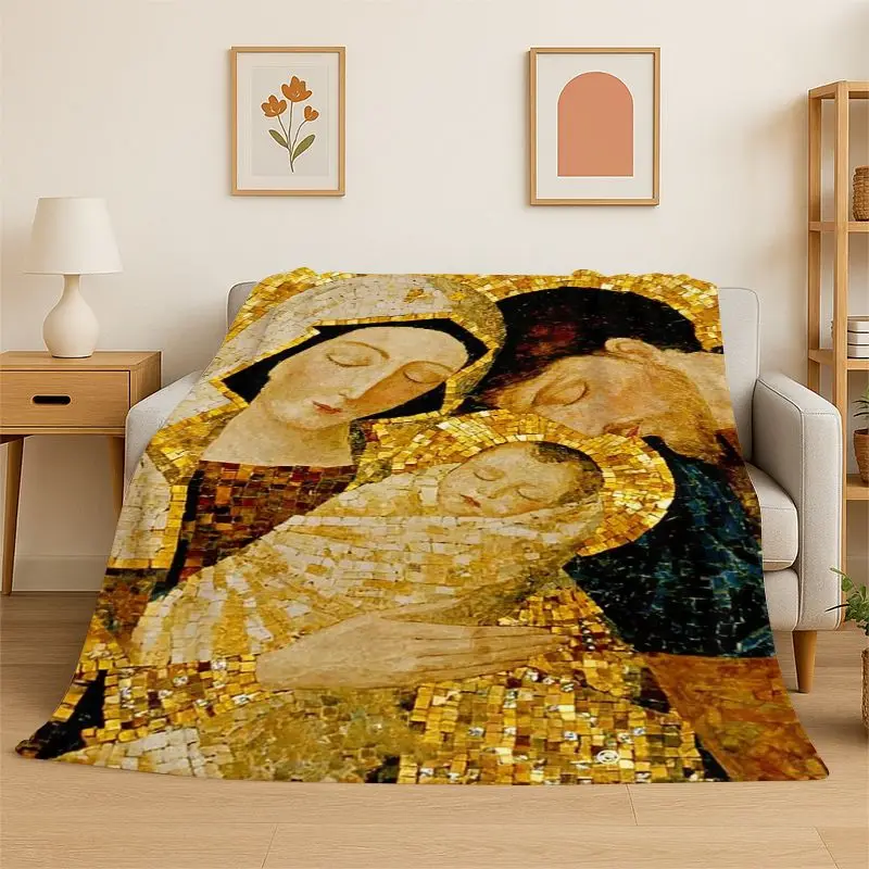 Virgin Mary Christian Faith Flannel Blanket Soft Throw Blanket for Bedroom Living Room Bed Travel Camping Picnic Nap Cover Gift