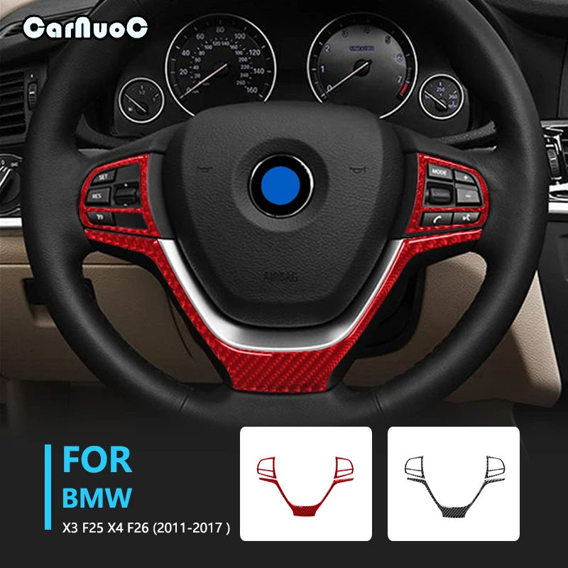 Car Steering Wheel Panel Carbon Fiber Trim Sticker For BMW X3 F25 X4 F26 2011 2012 2013 2014 2015 2016 2017 Interior Accessories