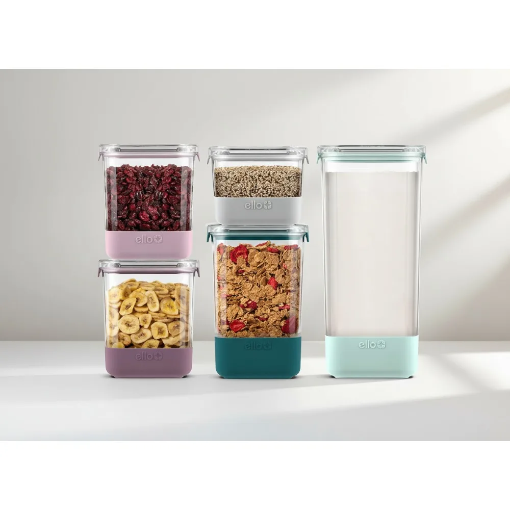 

Airtight Food Storage Containers Set of 5 with Locking Lids, Non-Slip Base for Kitchen Pantry Organization