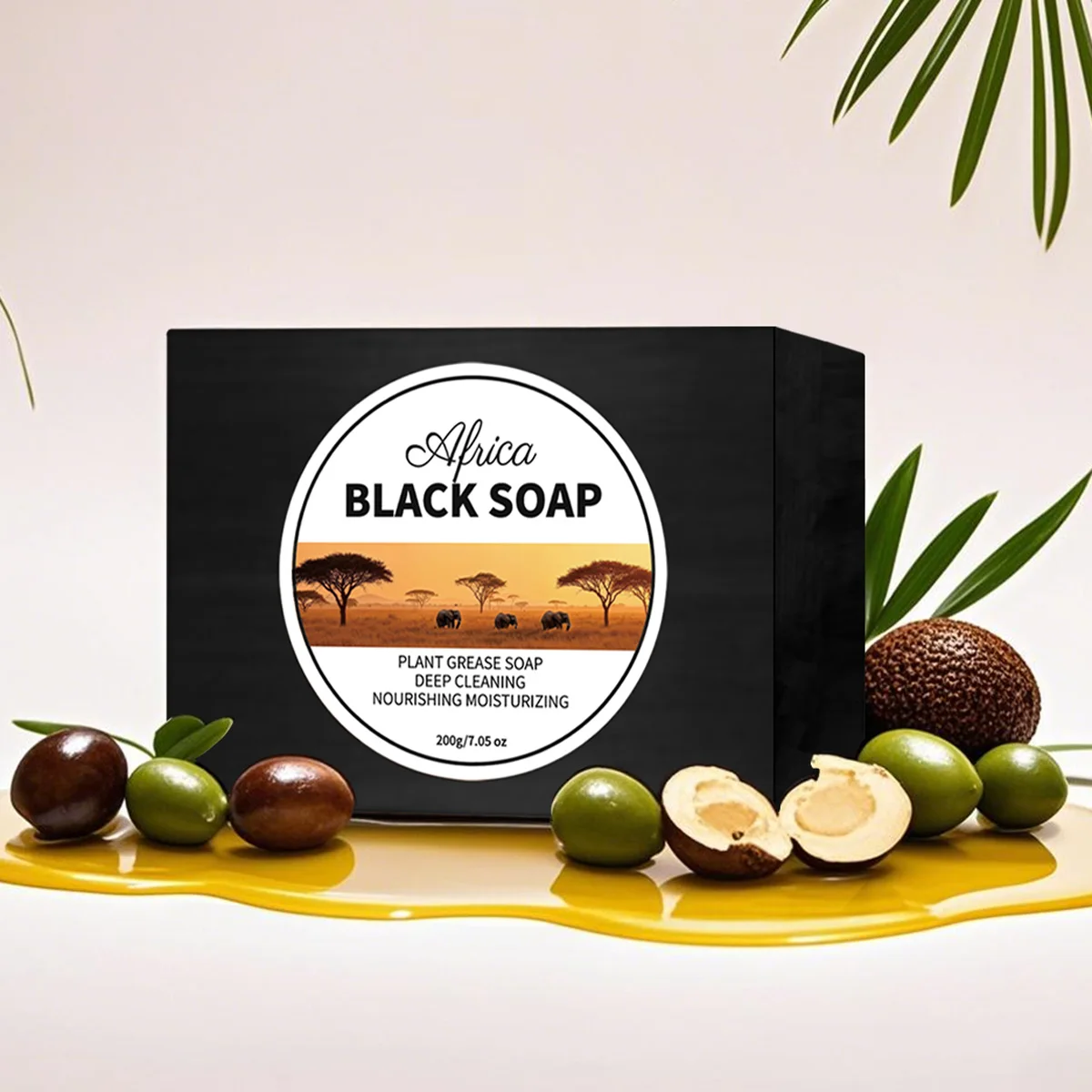 200g Organic African Black Soap Deep Cleansing Soap Whitening Anti-Wrinkle Soap Mites Whitening Oil Control