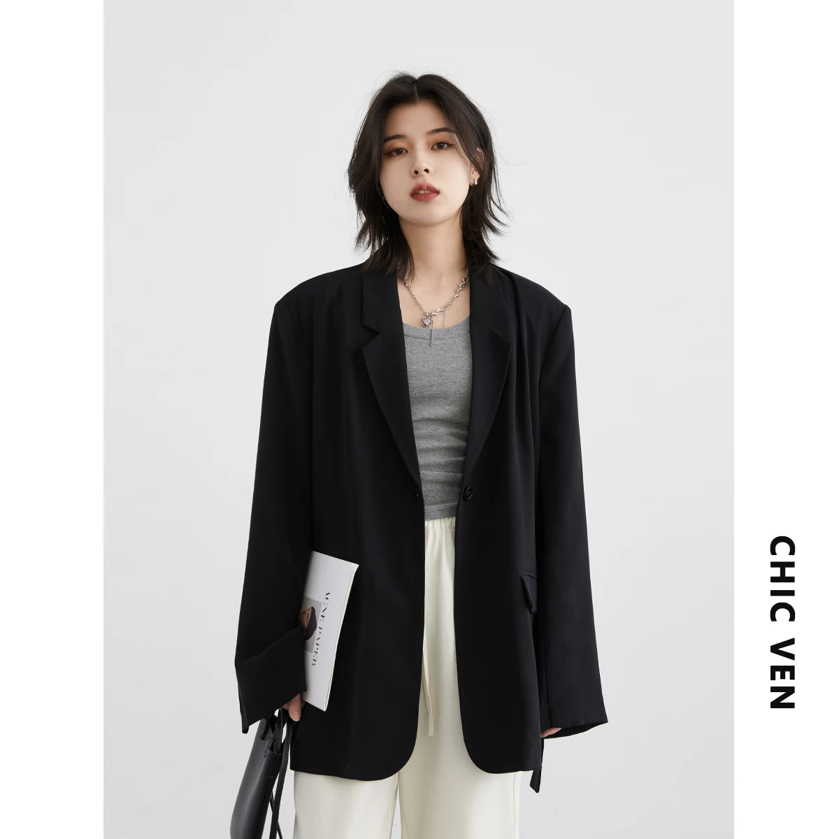 CHIC VEN-Blazer à simple boutonnage pour femme, manteau mi-long, ceinture décontractée, vêtements pour femme, nouveau, printemps, été, 2024