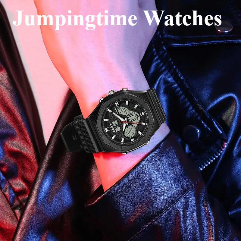 Men's Stylish Stainless Steel Multi-function Electronic Sports Watch Fashionable Watch 30 Meters Water Resistant Chronograph