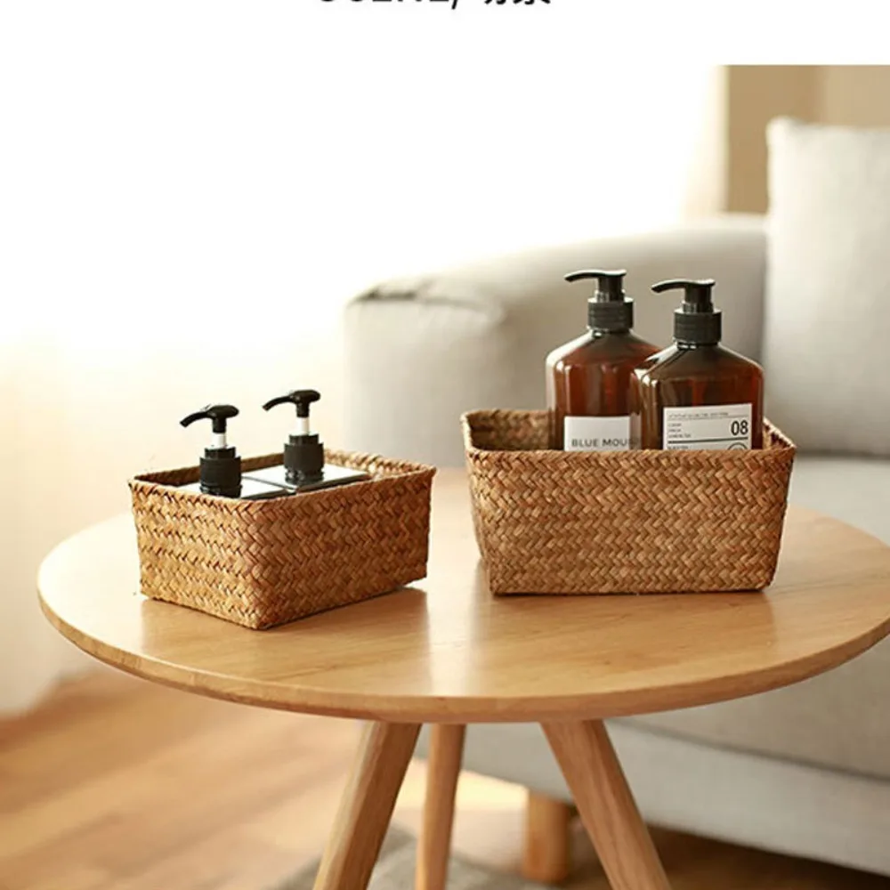 Handmade Cosmetic Storage Fruit Storage Box Woven Seagrass Picnic Basket Storage Baskets Straw Rattan Basket