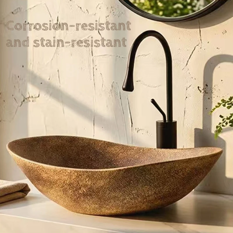 Retro Ceramic Bathroom Sinks Countertop Basin Durable Washhand Stand Rust Proof Sink Faucets and Sinks Anti Seepage Household