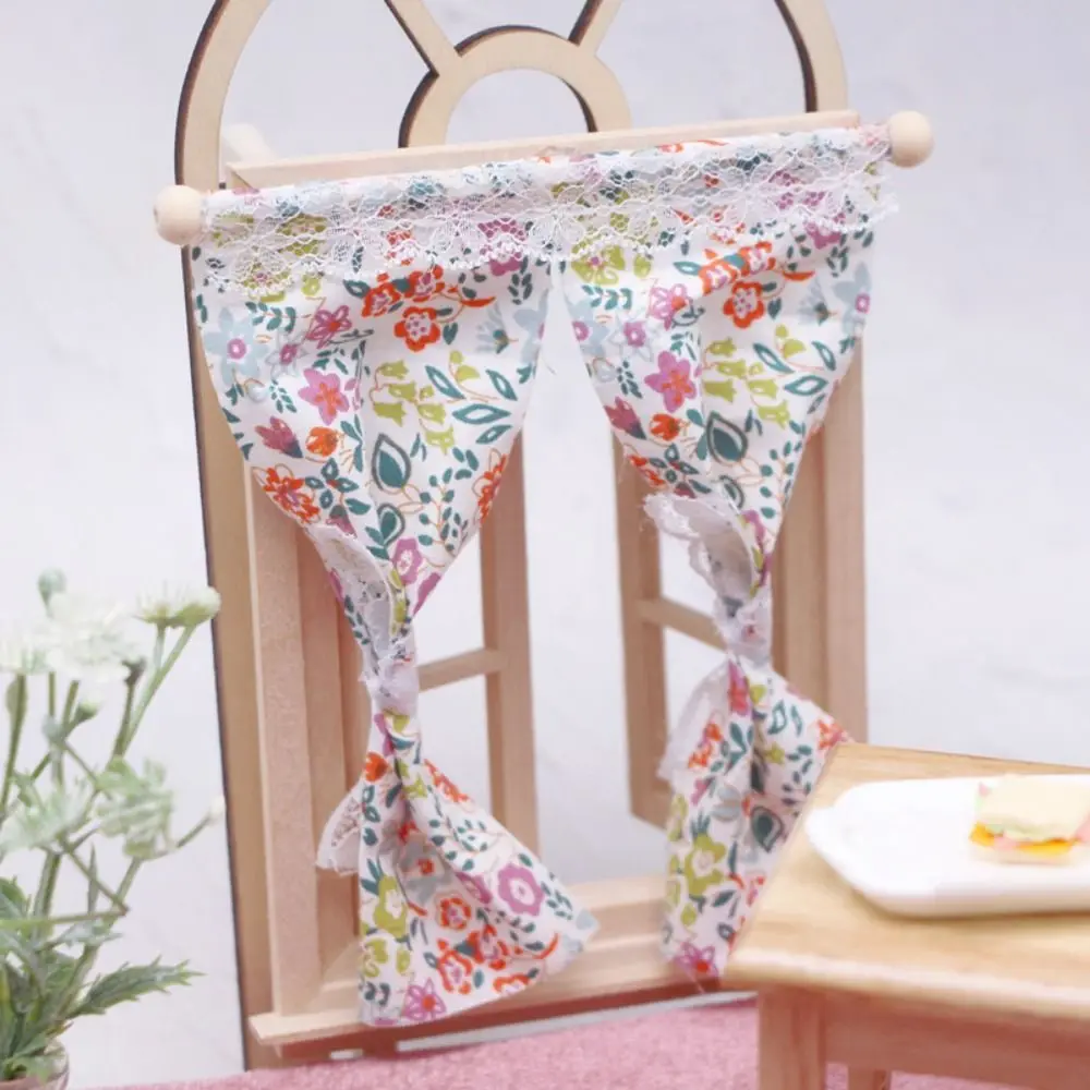 Cloth Dollhouse Miniature Flower Curtain Daisy Lace Dolls House Bedroom Furniture Decor Classic Dollhouse Doll House Accessories