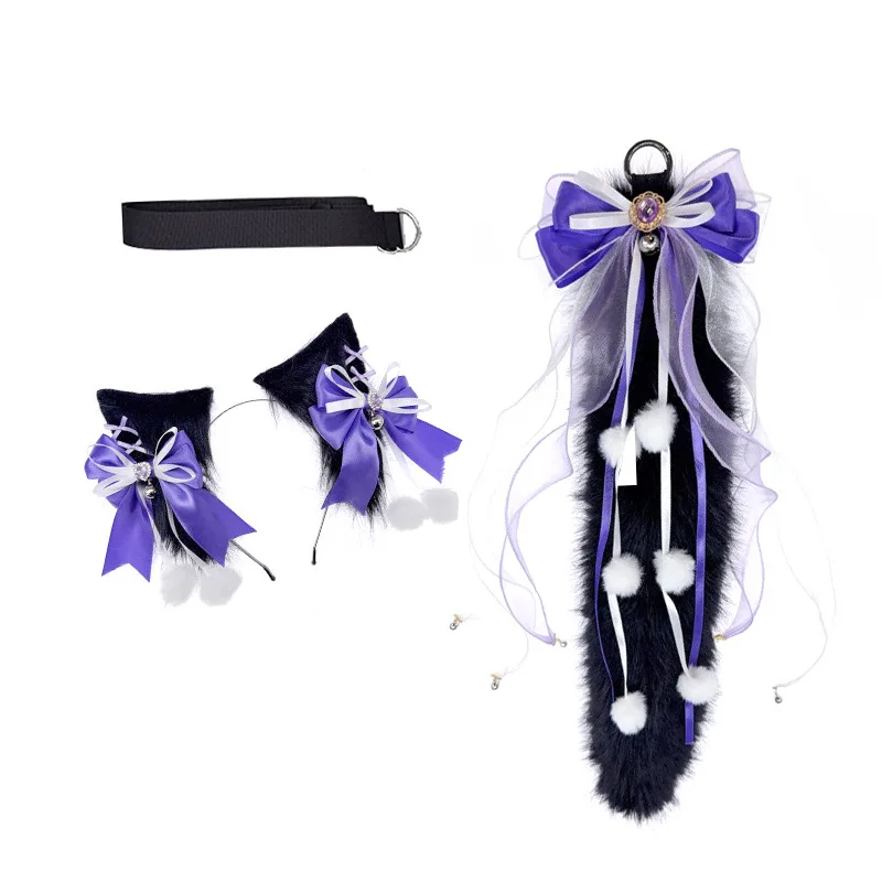 Lolita lobo orelha bandana cauda de pelúcia cauda antiga cos artesanal besta orelha lobo orelha cauda conjunto