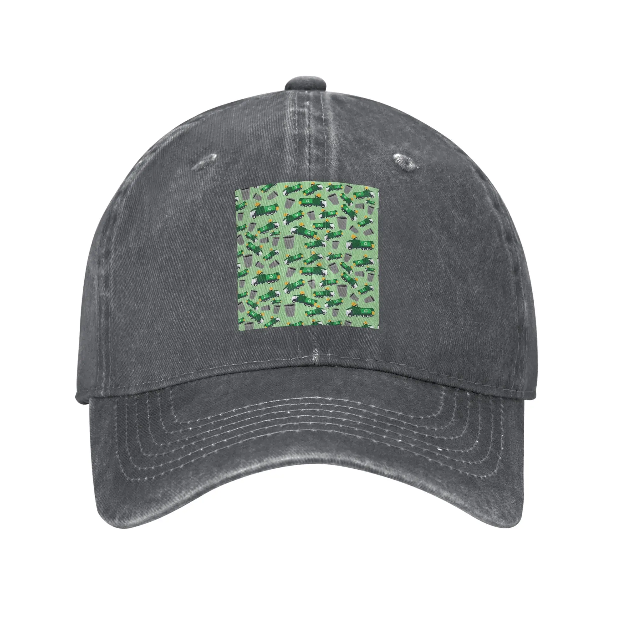 Recycling Garbage Truck Pattern Washed Denim Cap Casual Baseball Caps Adjustable Hat Summer Unisex Baseball Hats