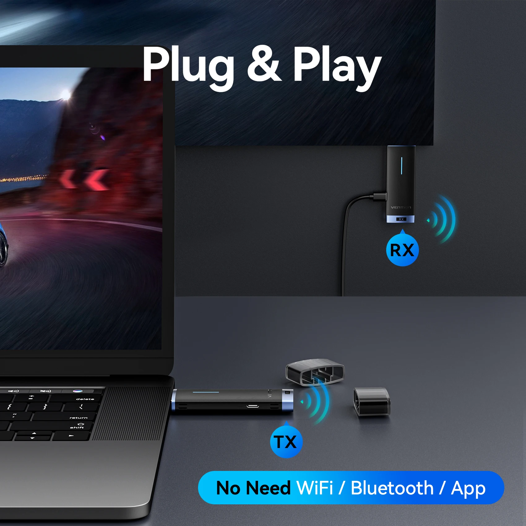مجموعة موسع جهاز إرسال واستقبال الفيديو اللاسلكي HDMI من Vention 5G 50m محول لكاميرا الكمبيوتر المحمول إلى شاشة العرض والتلفزيون
