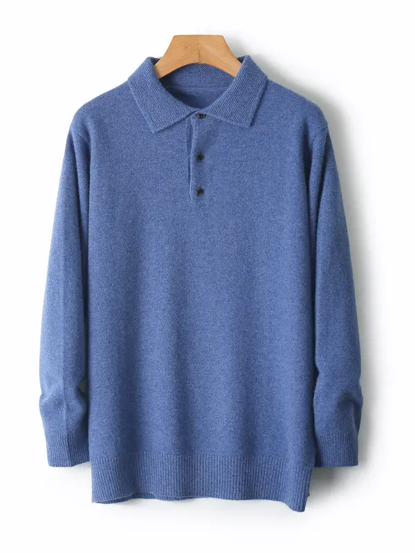 Smart Casual Autumn Winter Man Sweater Classic 100% Merino Wool Knitted Pullover Polo Collar Long Sleeve Clothes Tops Men Jumper - Image 2