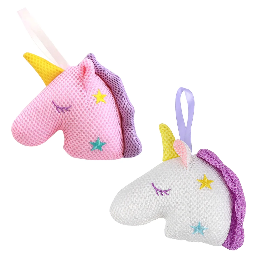 2 Pcs Unicorn Bath Sponges Shower Ball Scrubber Exfoliating Brush Bubble Net Cartoon