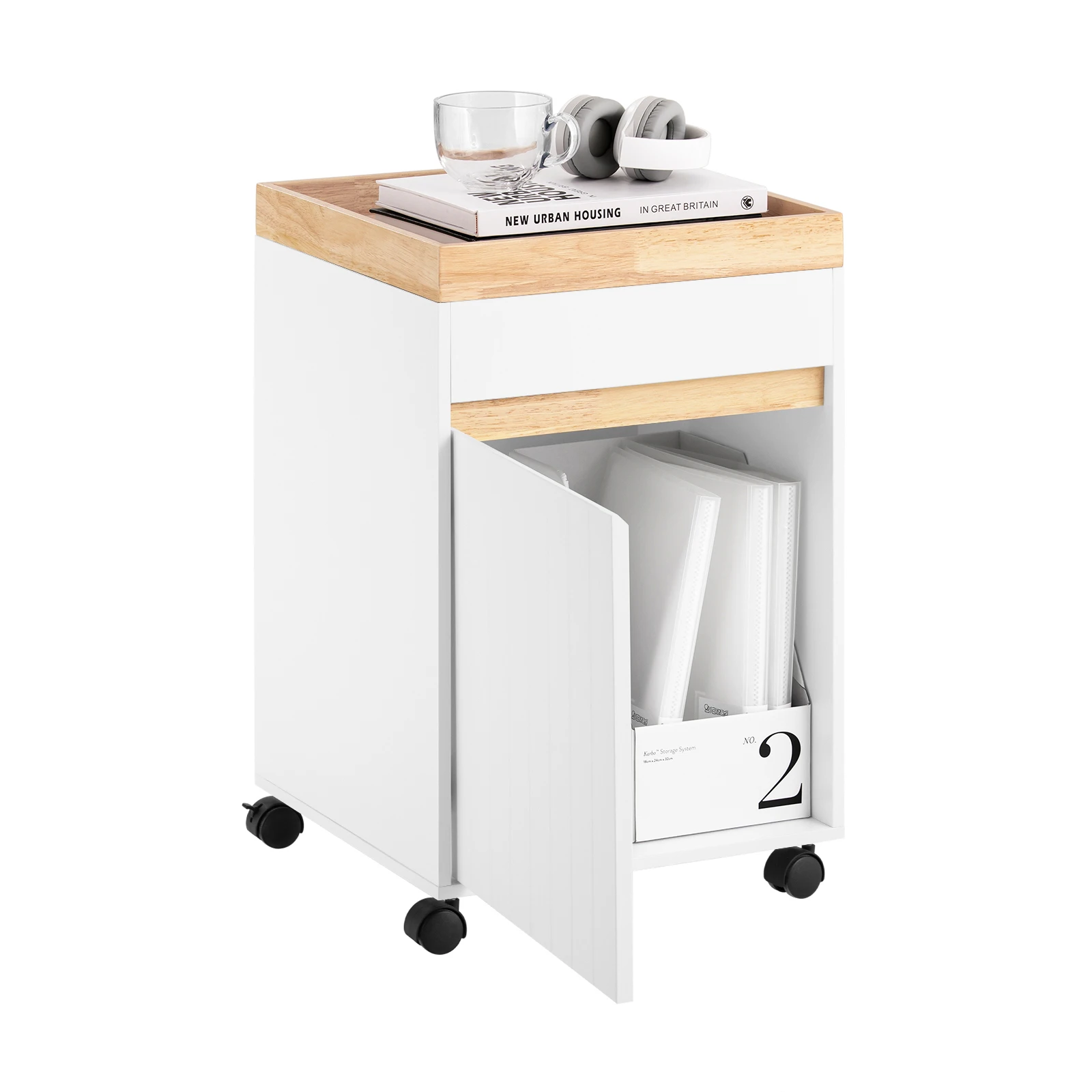 SoBuy ASK03-W Contenitore per rotoli Carrello da ufficio Carrello laterale per ufficio Carrello per file Tavolino Tavolino Tavolo per stampante con rotoli