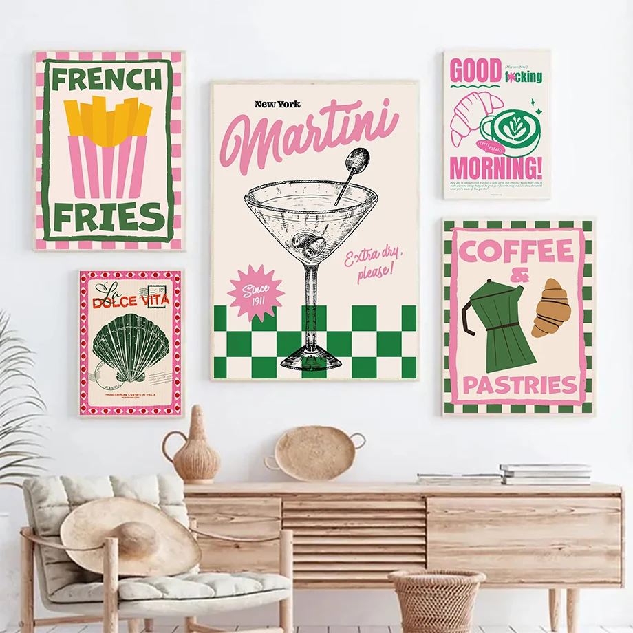 Food Kitchen Flower Cocktail Minimalism Abstract Posters Gallery Wall Art Canvas Painting Prints Pictures Bedroom Decor Mural