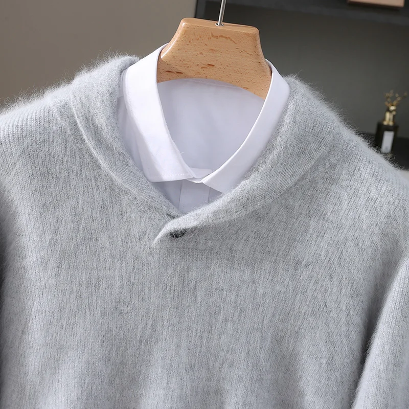 Men's 100% Mink Cashmere Sweaters Soft Warm Turndown Collar Casual Knitted Pullovers Winter Man Long Sleeve High Quanlity Tops