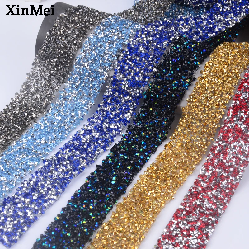 1 Yard Hot Fix Resin Rhinestone Trimming 3cm Width Iron on Fancy Crystal Strass Applique Ribbon Diy Clothing Belt Accessories