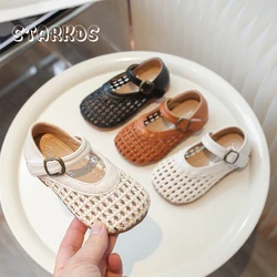 Brand Design Fishnet Ballet Flats For Kids Girls  Breathable Leather Weaved Mary Jane Shoes Toddler Child Hollow Out  Loafers