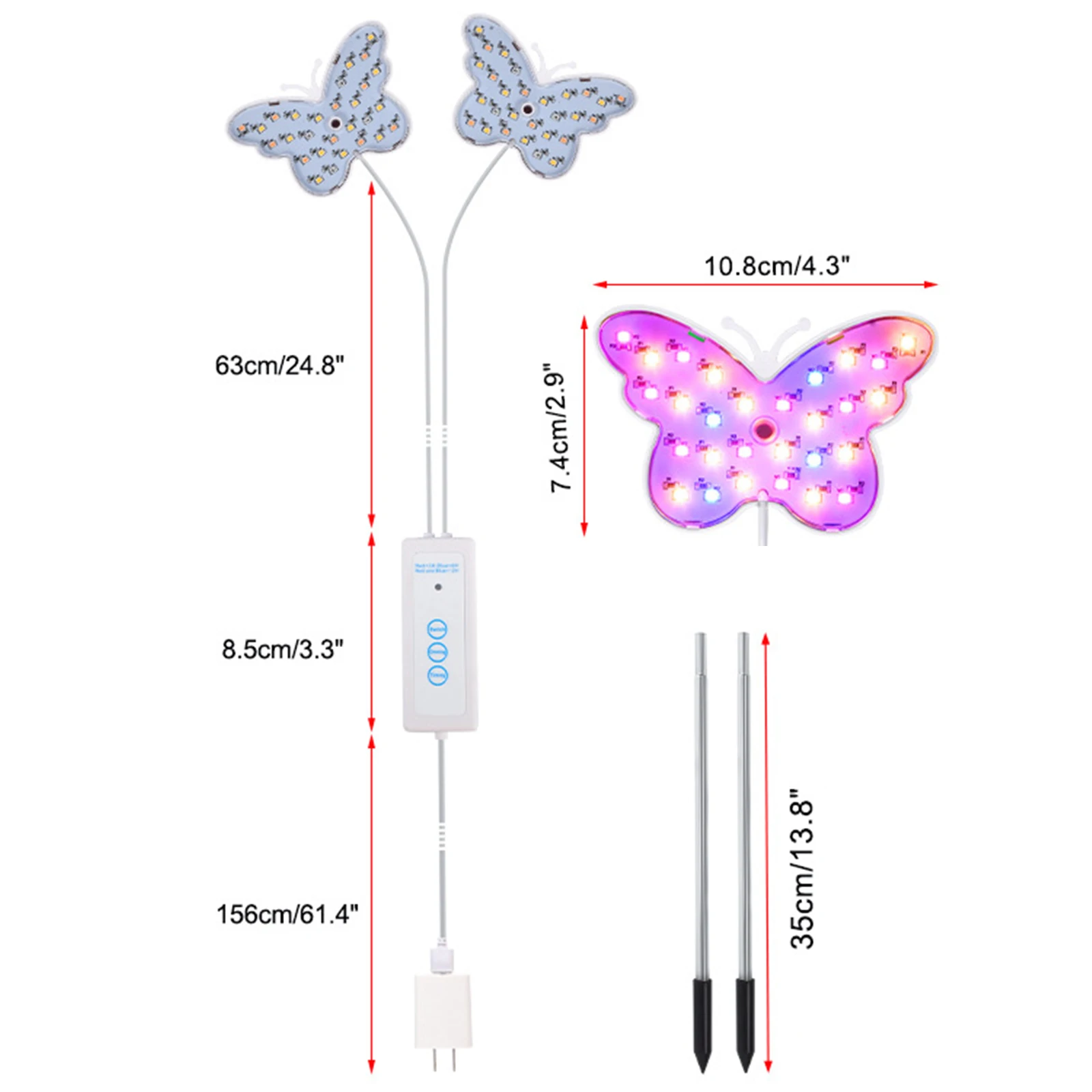 Full Spectrum Plant Grow Lights Colorful Butterfly 2LED Cycle Timing Plant Lamp Succulent Fill Light 350lm Adjustable Brightness