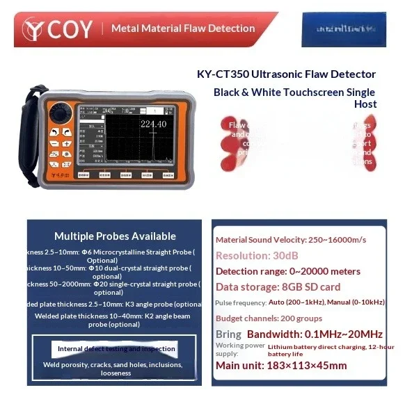 

COY Digital Portable Ultrasonic Flaw Detector CT350 for Metal Steel Structures: Cracks, Pores