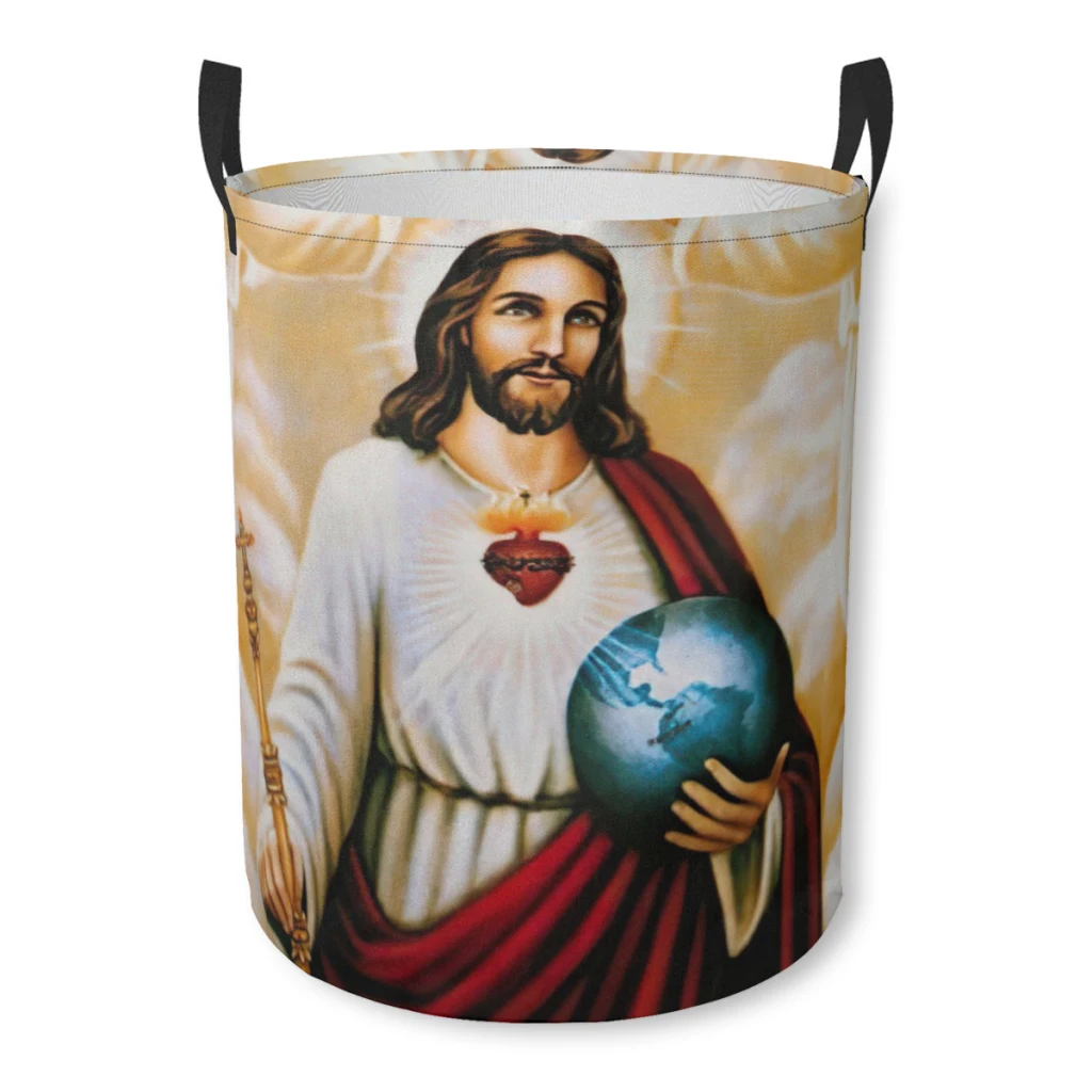 

Jesus Christ and Angels Bundle Device Laundry Basket Fabric Laundry Moving Folding Dirty Laundry Basket Cartoon