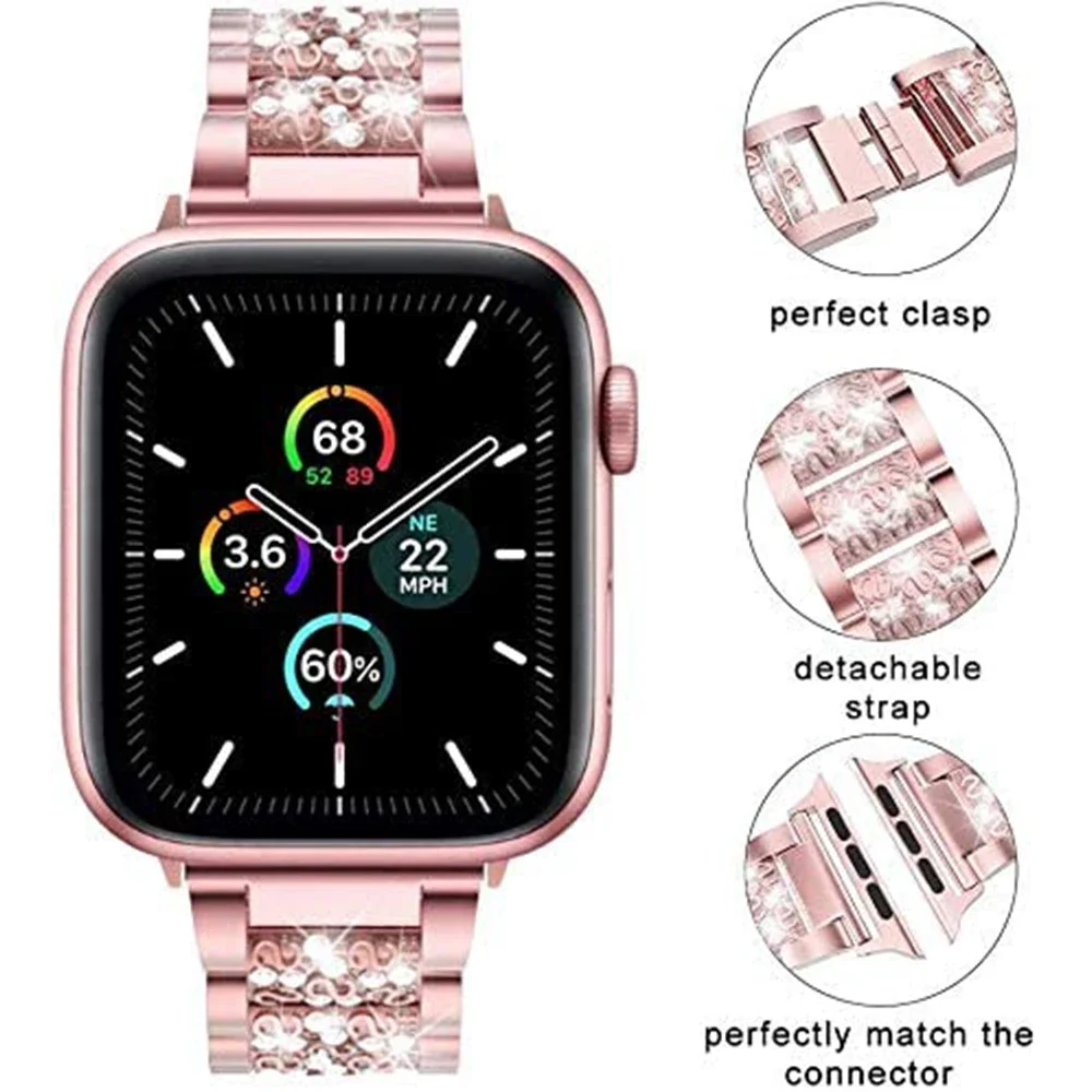 Link Bracelet for Apple Watch Band 7 8 9 10 42mm 46mm 41mm 45mm 40mm 44mm Diamond Women Strap IWatch Ultra 49mm Series SE 6 5 4