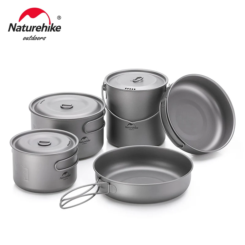 Naturehike talheres de titânio, frigideira dobrável, copo de titânio, utensílios para piquenique ao ar livre, caminhadas, acampamento, panelas