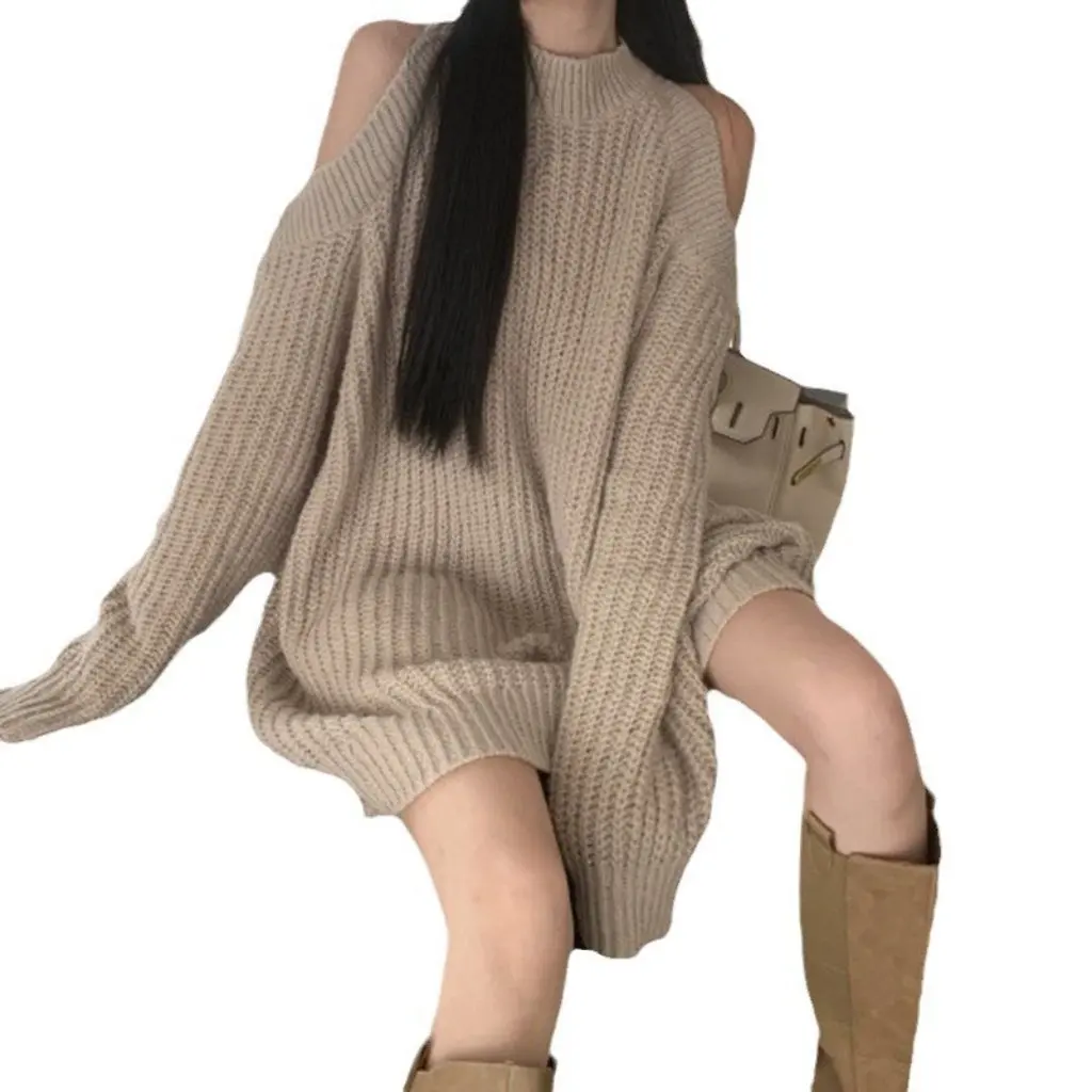 

Women's round Neck Sweater Pure Desire Style Design Korean-Style Shoulder Hanging Neck Commuting Lazy Style for Autumn Winter