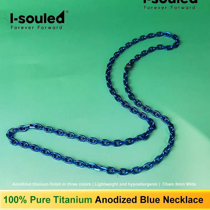

Pure Titanium Anodized Blue Necklace 5mm Wide Men Women Titanium Jewelry Hypoallergenic