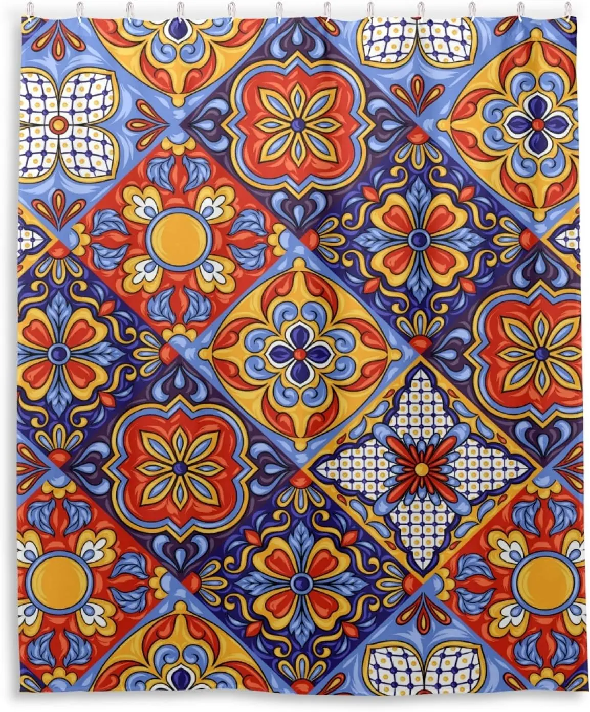 

Занавеска для душа Мексиканская Талавера Керамическая плитка с узором Декор для ванной комнаты Водонепроницаемая ткань с крючками 60x72 дюйма