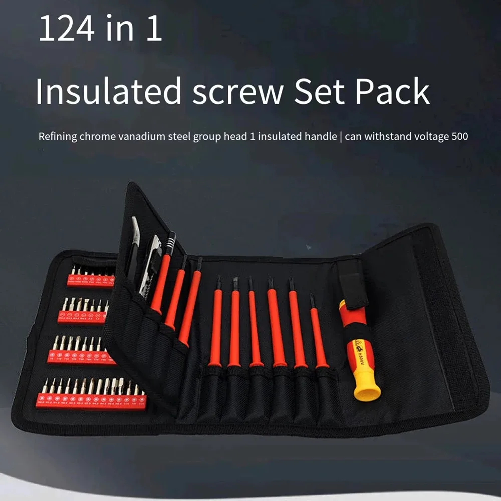 

124-in-1 Insulated Screwdrivers Kit Hand Tool Set for Home Computer Mobile Phone Disassembly Repair Electrician Anti-Electric