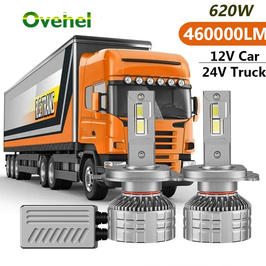 OVEHEL H7 LED Canbus Bulbs H4 LED Headlight 620W 460000LM H11 HB4 9006 HB3 9005 Auto Moto CSP 12V Car 7750 CHIP 24v For Truck