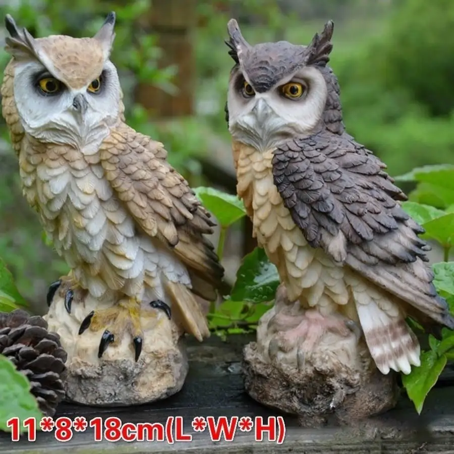1 Pcs Home Art Craft Cute Owl Shape Resin Desktop Lifelike Indoor Garden Figurine Ornament Outdoor Anti-bird Collection