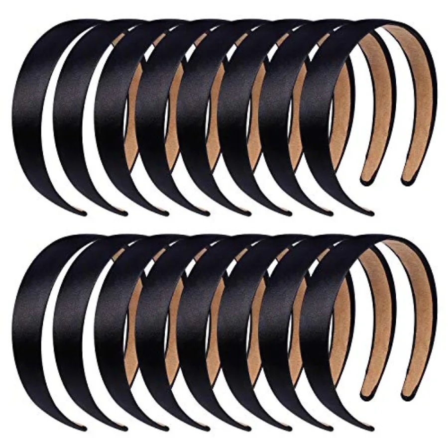 

anezus 16 Pcs Satin Headbands Bulk 1 Inch Anti-slip Black Ribbon Hair Bands Plain Hard Headbands for Women Girls DIY Craft Hair