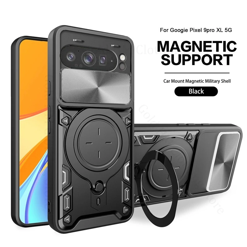

Hybird Armor Shockproof Case For Google Pixel 9 Pro XL Slide Lens Protector Magnetic Kickstand Cover For Google Pixel 9 7A 8 Pro