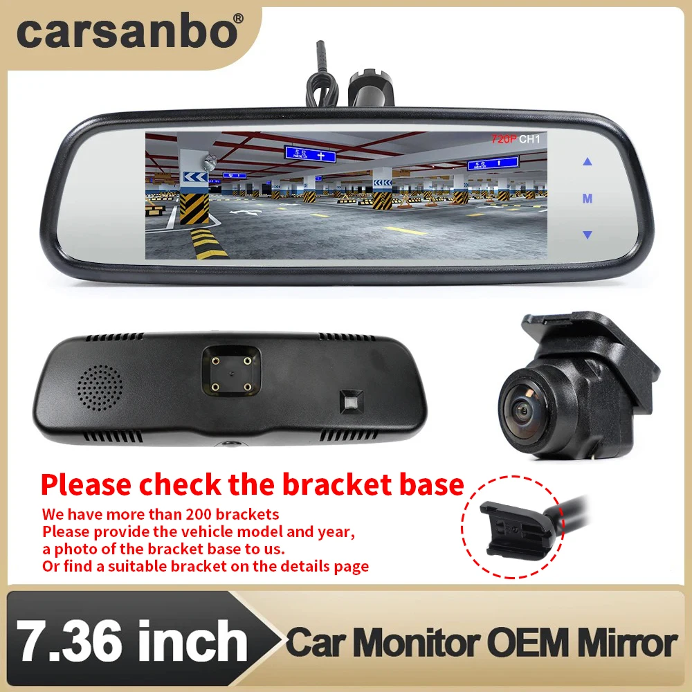 

Carsanbo 7.36" HD Interior LCD Rear View Mirror Display Parking Monitor With Sony Reversing Camera Distribution Special Bracket